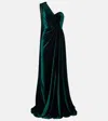 Monique Lhuillier One-shoulder Velvet Gown In Green