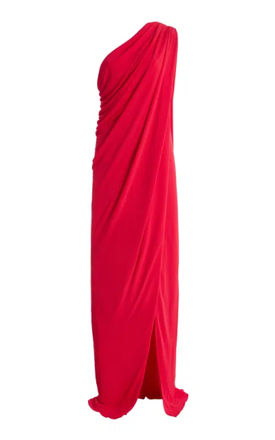 Monique Lhuillier One-shoulder Asymmetric Draped Gown In Red