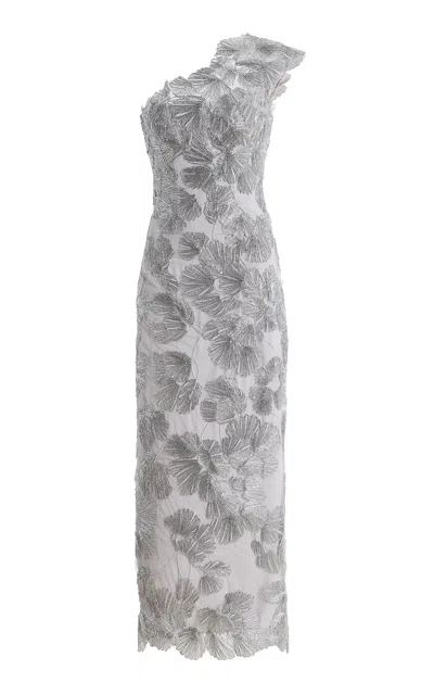 Monique Lhuillier One-shoulder Tea-length Dress In White