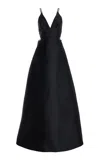 Monique Lhuillier Open-back Mikado Gown In Black