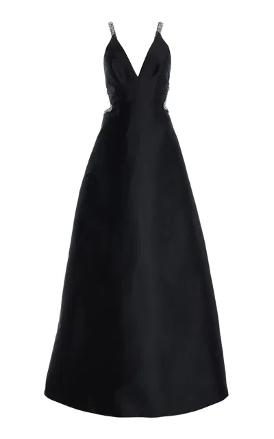 Monique Lhuillier Open-back Mikado Gown In Black