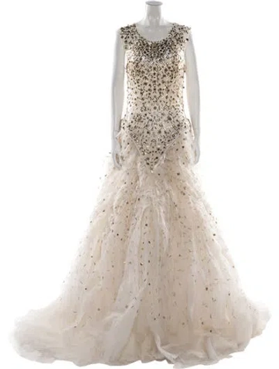 Pre-owned Monique Lhuillier Patterned Long Dress In Neutrals