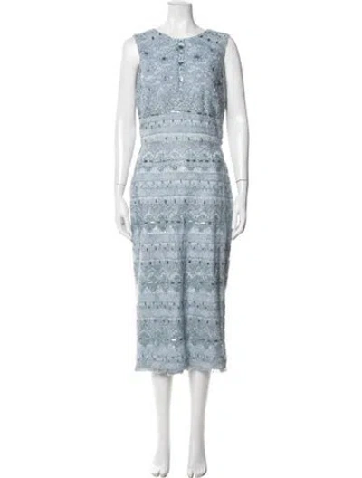 Pre-owned Monique Lhuillier Patterned Midi Length Dress In Blue