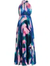 Monique Lhuillier Pleated Maxi Dress In Blue