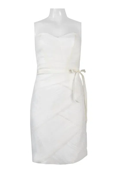 Monique Lhuillier Pleated Strapless Cocktail Dress In Ivory In Multi