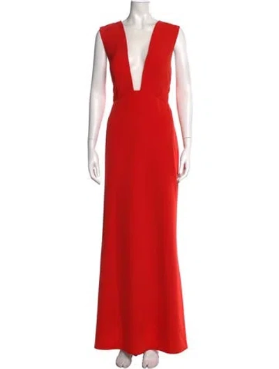 Pre-owned Monique Lhuillier Plunge Neckline Long Dress In Orange