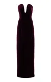 Monique Lhuillier Plunging Stretch-velvet Gown In Burgundy