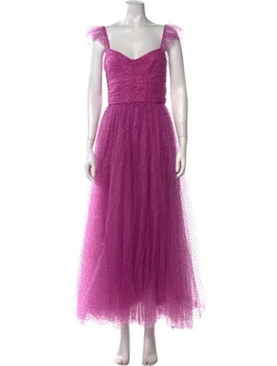 Pre-owned Monique Lhuillier Polka Dot Print Long Dress In Purple