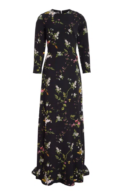 Monique Lhuillier Printed Crepe Gown In Print