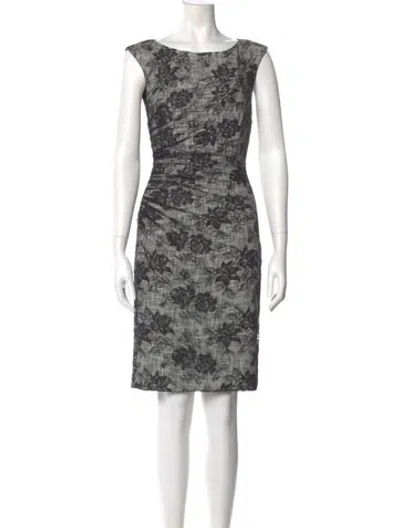 Pre-owned Monique Lhuillier Printed Knee-length Dress In Black