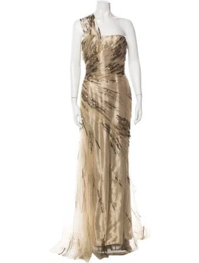 Pre-owned Monique Lhuillier Printed Long Dress W/ Tags