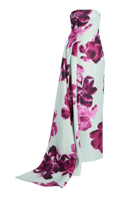 Monique Lhuillier Printed Silk Column Gown In Print