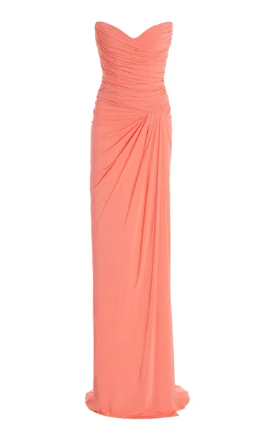Monique Lhuillier Ruched Jersey Gown In Coral