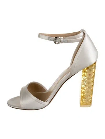 Pre-owned Monique Lhuillier Satin Sandals In Silver