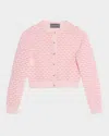 Monique Lhuillier Scallop Knit Crop Cardigan In Pink
