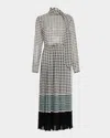 Monique Lhuillier Scarf-neck Pleated Midi Day Dress With Belt