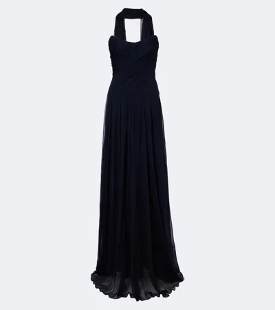 Monique Lhuillier Scarf-detail Draped Silk Bustier Gown In Multi
