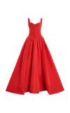 Monique Lhuillier Scoop Neck Basque Waist Silk Ball Gown In Red