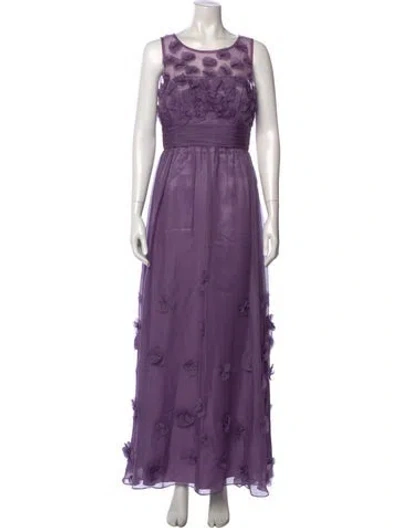 Pre-owned Monique Lhuillier Scoop Neck Long Dress In Purple