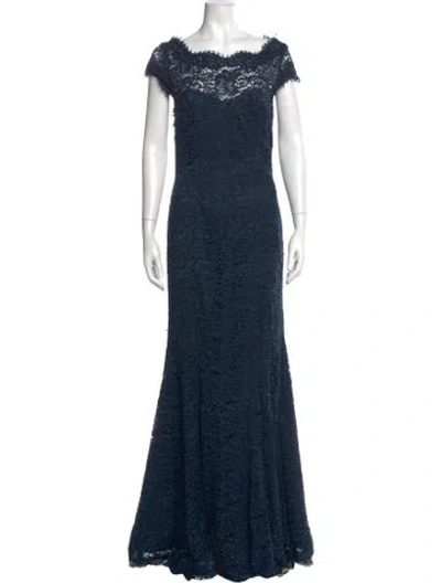 Pre-owned Monique Lhuillier Scoop Neck Midi Length Dress In Blue