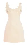 Monique Lhuillier Scoop Neck Sculpted Wool Blend Dress With Floral Neckline In Orange