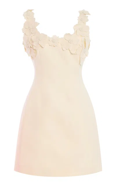 Monique Lhuillier Scoop Neck Sculpted Wool Blend Dress With Floral Neckline In Orange