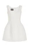 Monique Lhuillier Sculpted Cotton Tweed Scoop Neck Mini Dress In Ivory