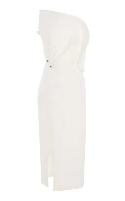 Monique Lhuillier Sculpted Petal Neckline Cotton Blend Dress In White