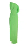 Monique Lhuillier Sculpted Petal Neckline Cotton Blend Gown With Ball Piercing In Green