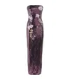 Monique Lhuillier Strapless Floral-embroidered Sequin Column Gown In Black