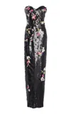 Monique Lhuillier Sequined Column Gown In Black