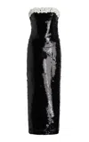Monique Lhuillier Sequined Column Gown In Black,white
