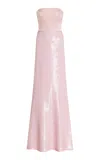 Monique Lhuillier Sequined Satin Column Gown In Pink