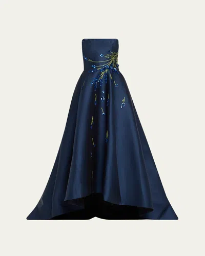 Monique Lhuillier Sequined Strapless Ball Gown In Lapis Multi