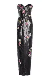 Monique Lhuillier Sequined Strapless Column Gown In Black