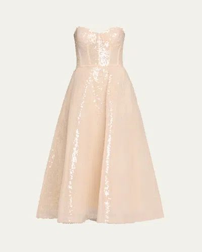Monique Lhuillier Sequined Strapless Corset Dress In Prosecco