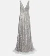 Monique Lhuillier Sequined Tulle Gown In Gray