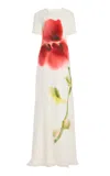 Monique Lhuillier Short Sleeve A-line Gown In White