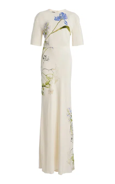 Monique Lhuillier Short Sleeve Bias Gown In Neutral