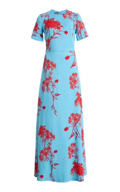 Monique Lhuillier Short-sleeve Maxi Dress In Blue