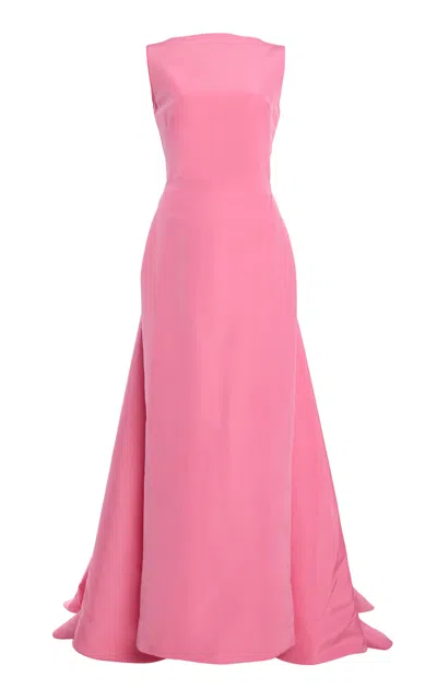 Monique Lhuillier Silk Bateau Neckline Maxi Dress With Train In Pink