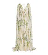 Monique Lhuillier Floral Printed Chiffon Silk Gown With Cape