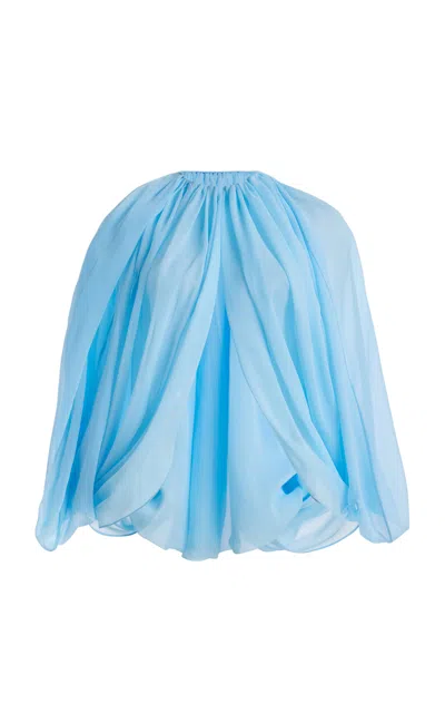 Monique Lhuillier Silk Chiffon Evening Cape In Blue