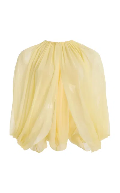 Monique Lhuillier Silk Chiffon Evening Cape In Yellow
