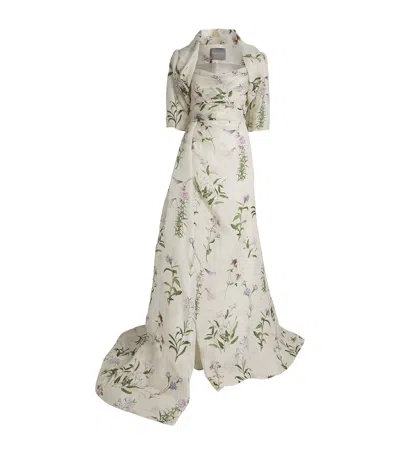 Monique Lhuillier Silk Gazar Floral Gown And Bolero