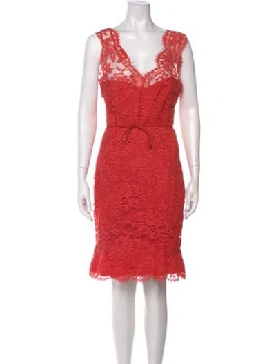 Pre-owned Monique Lhuillier Silk Knee-length Dress In Red