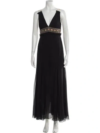 Pre-owned Monique Lhuillier Silk Long Dress In Black