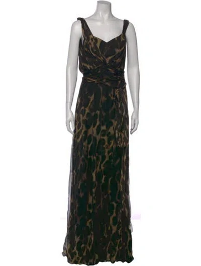 Pre-owned Monique Lhuillier Silk Long Dress In Black