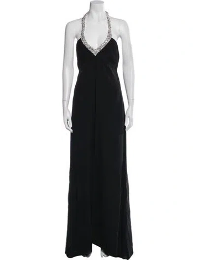 Pre-owned Monique Lhuillier Silk Long Dress In Black