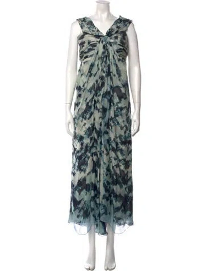 Pre-owned Monique Lhuillier Silk Long Dress In Blue